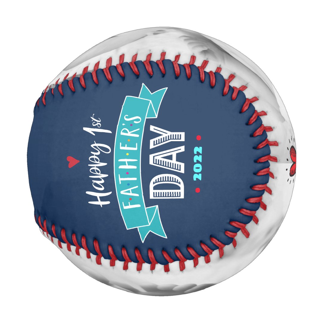 Happy 1st Father’s Day, Bold Typography, Aqua Navy Baseball And Softball