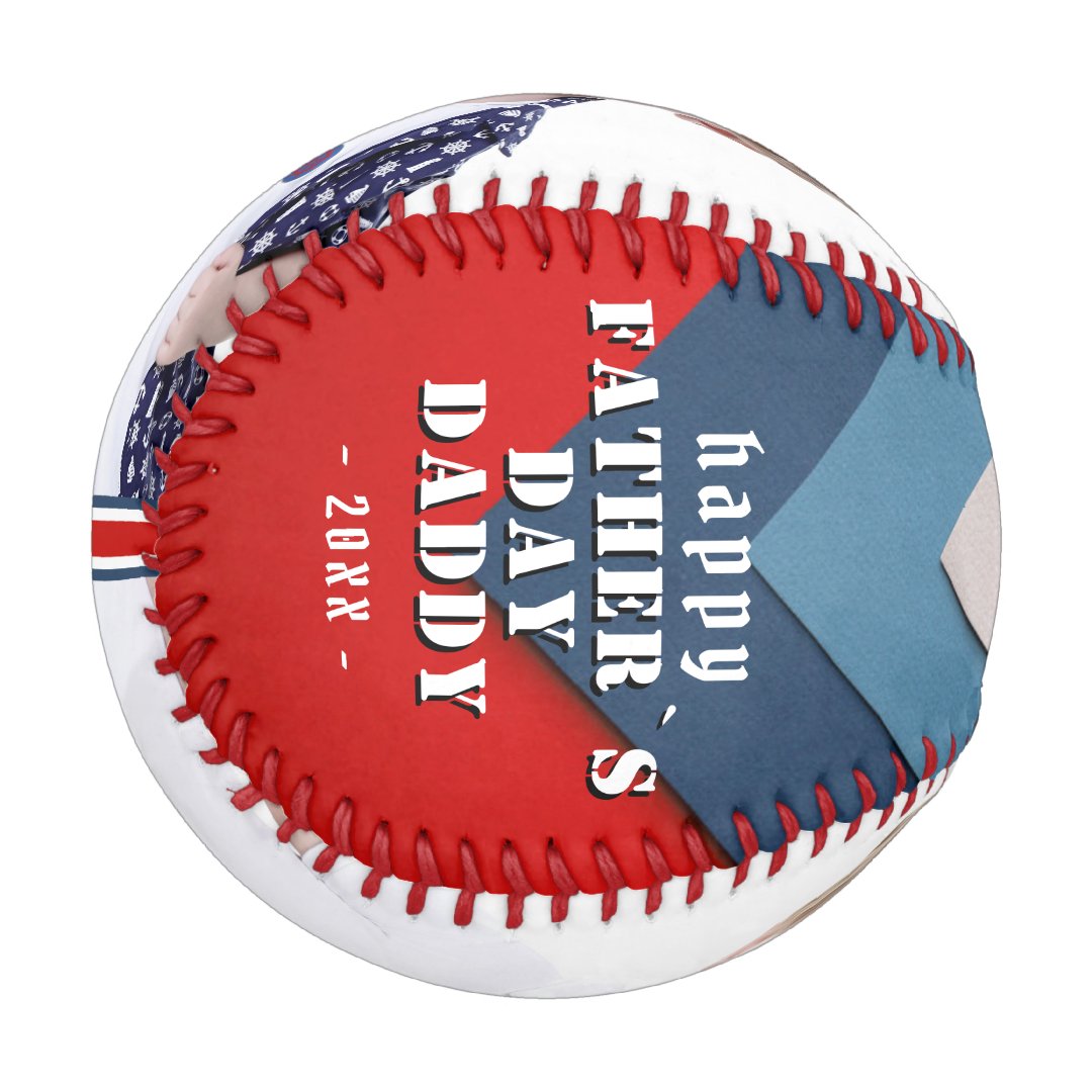 Happy Father`s Day Blue Red 2 Photo Collage Baseball And Softball