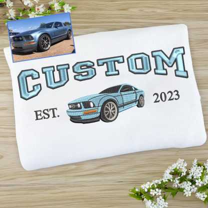 Embroidered Car Hoodie, Personalized Car Sweatshirt For Men