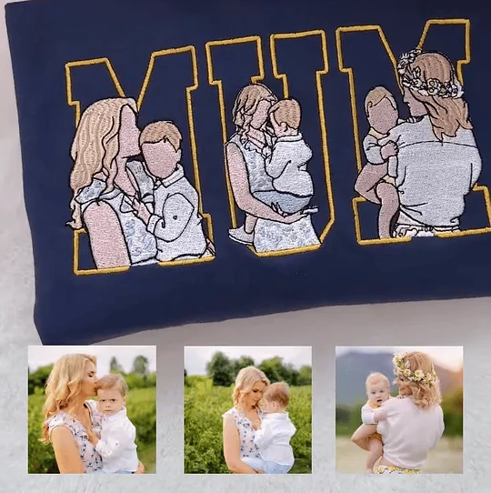 Custom Photo Portrait Embroidery Sweatshirt/Hoodie, Gift For Dad/Mama/Family