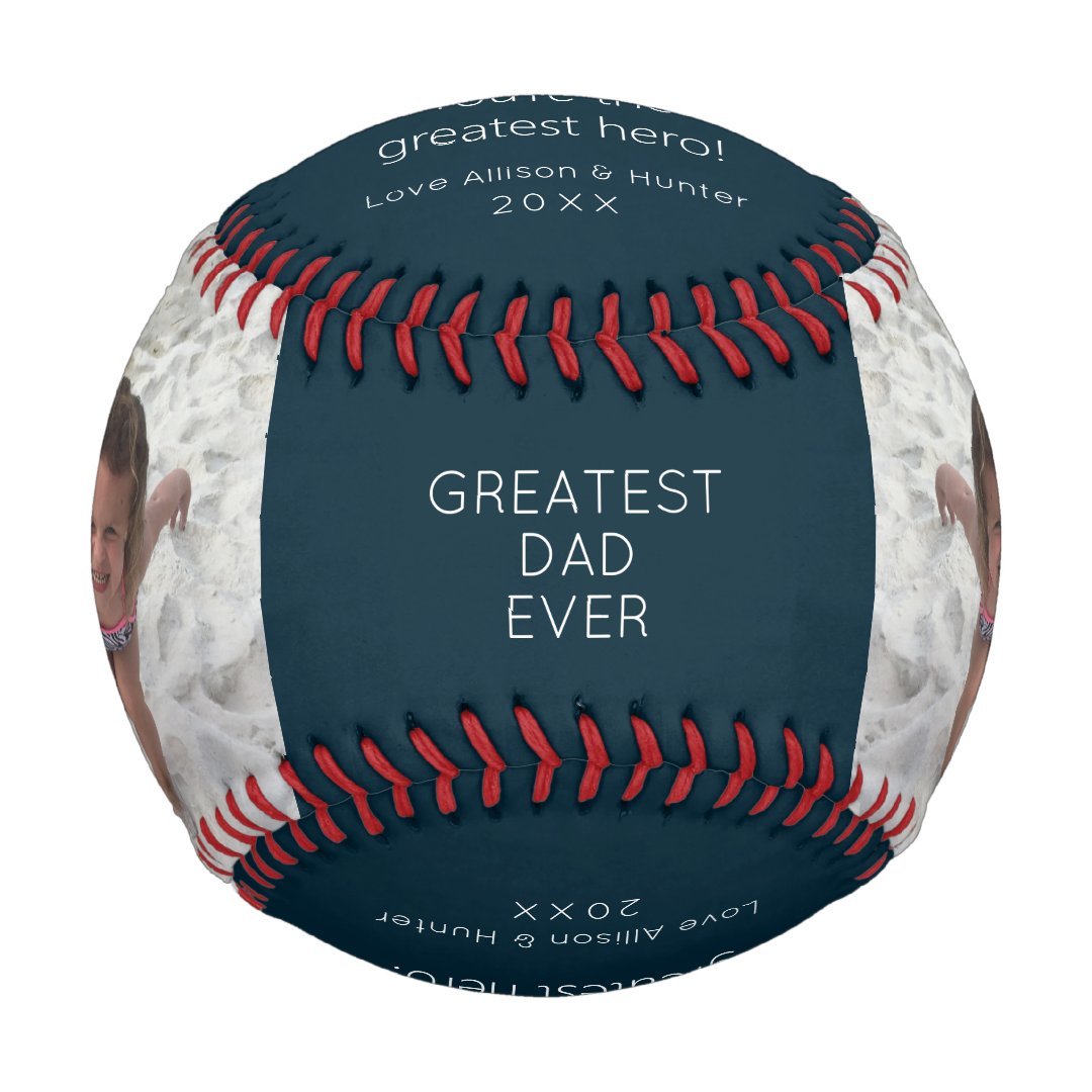 Modern Dad Kids Photo Navy Blue Personalized Baseball