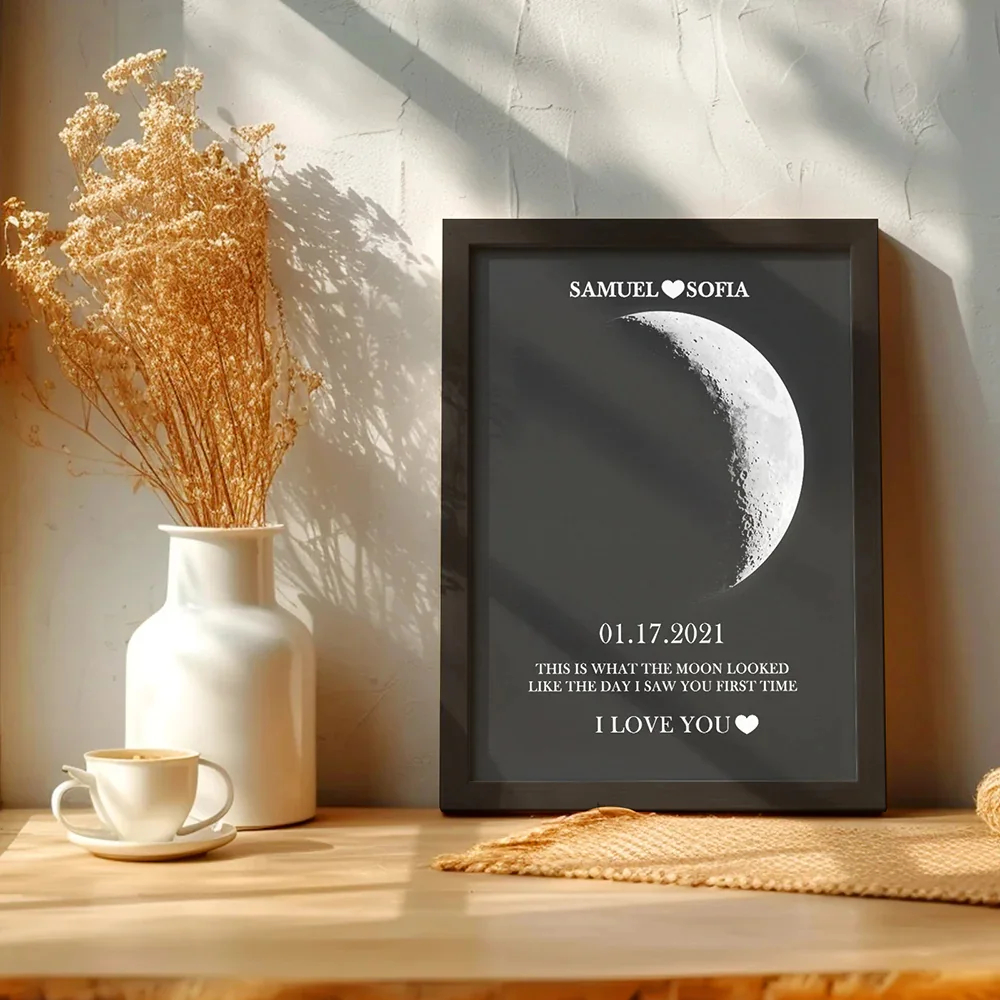 Custom Art Frame/ REAL MOON PHASE, Gifts For Dad/Mom/Couples