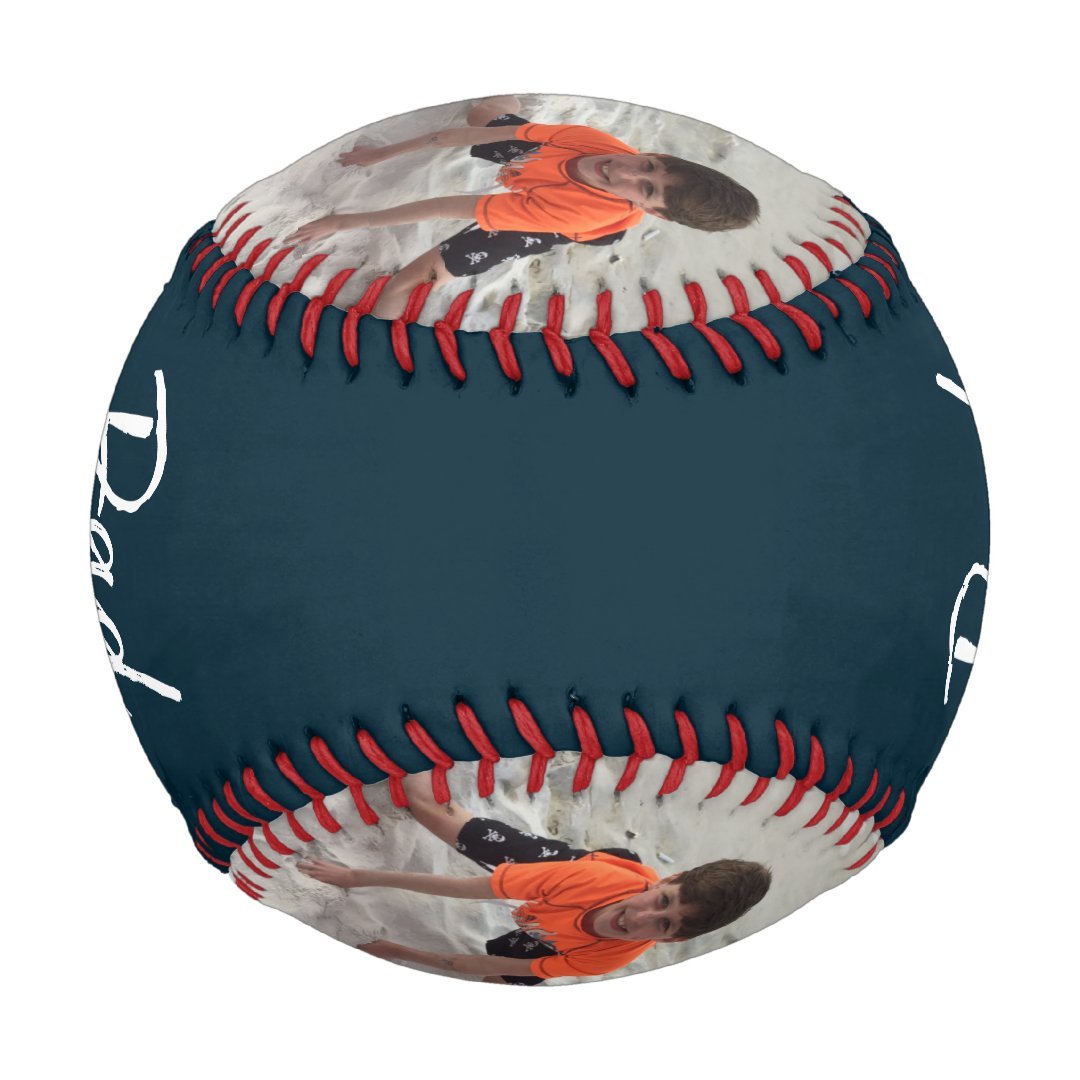 Modern Dad Kids Photo Navy Blue Personalized Baseball