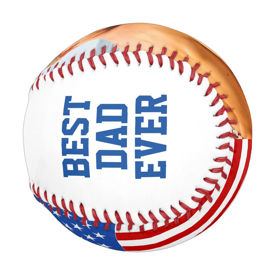 Best Dad Ever Personalized Red Blue White US Flag Baseball