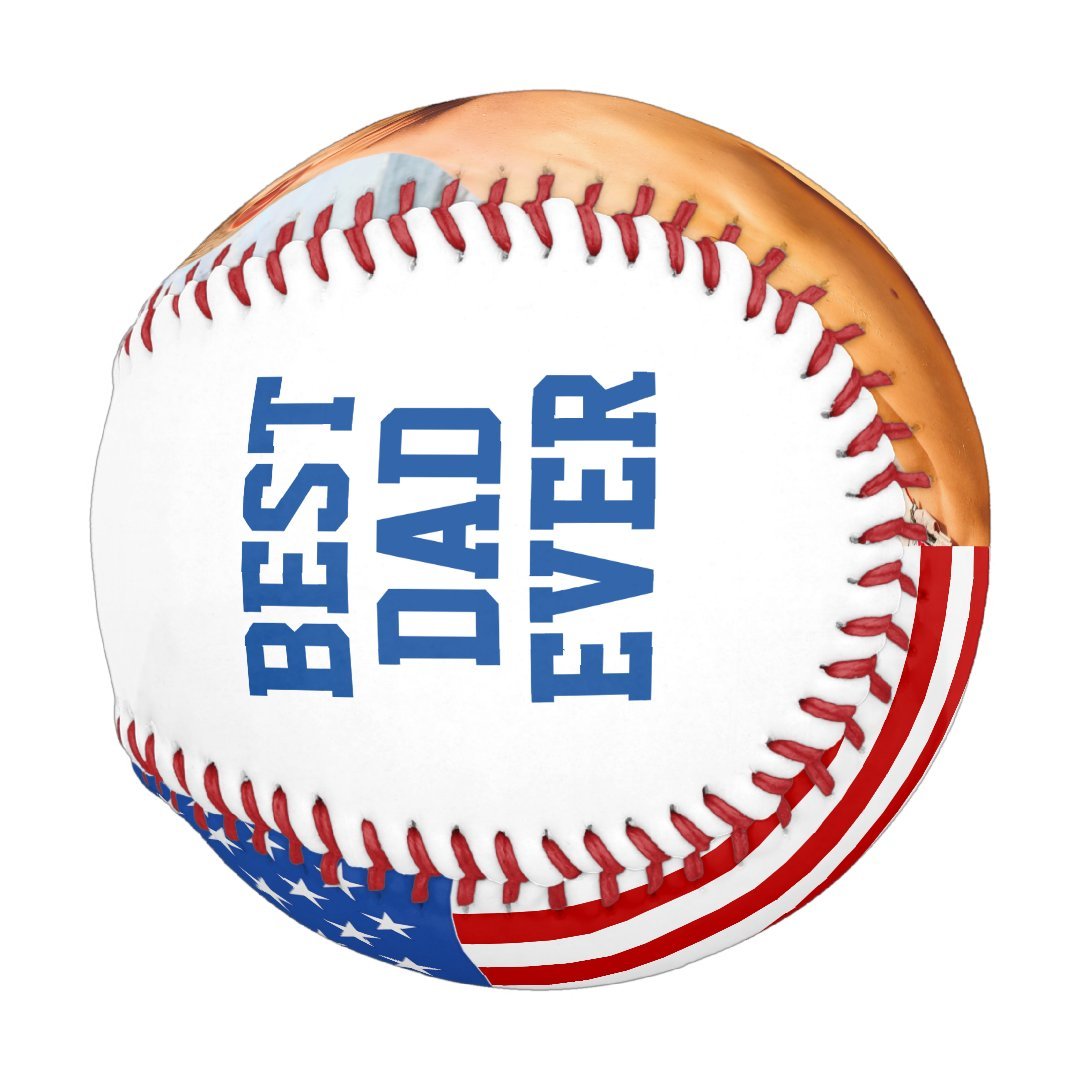 Best Dad Ever Personalized Red Blue White US Flag Baseball