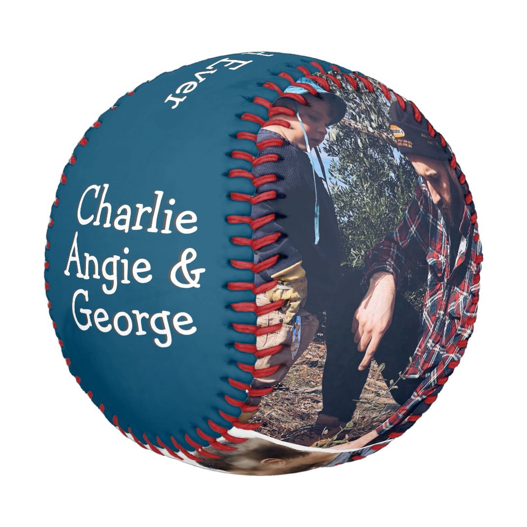 Modern Blue 3 Photo Best Dad Ever Baseball