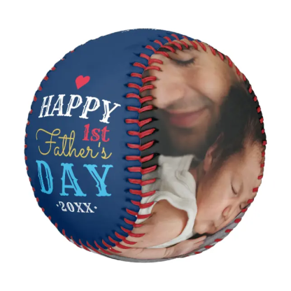 Modern 1st Fathers Day Typography Baby Photo White Baseball And Softball