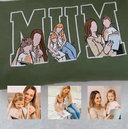 Custom Photo Portrait Embroidery Sweatshirt/Hoodie, Gift For Dad/Mama/Family