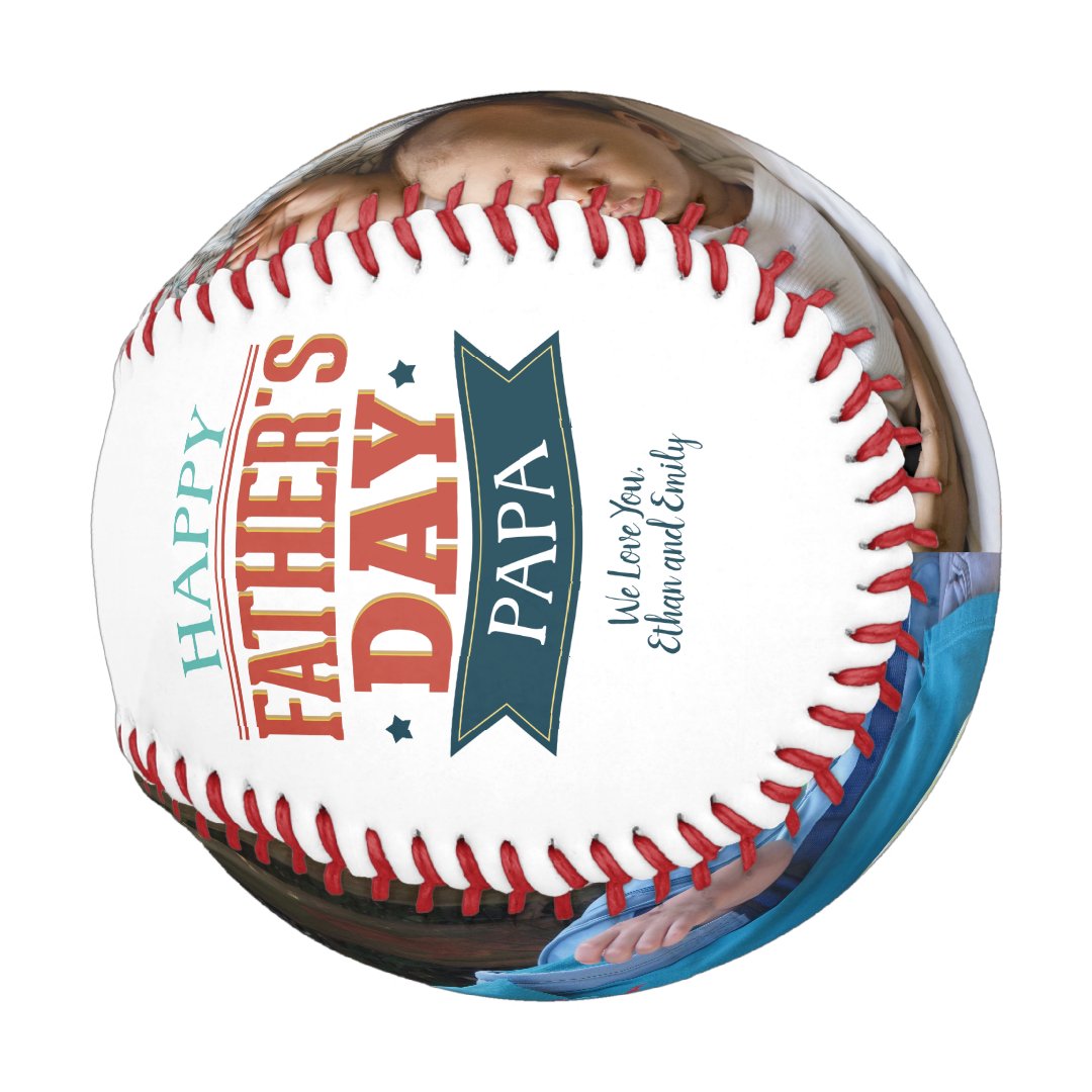 Custom Photo Happy Father's Day Papa Baseball And Softball