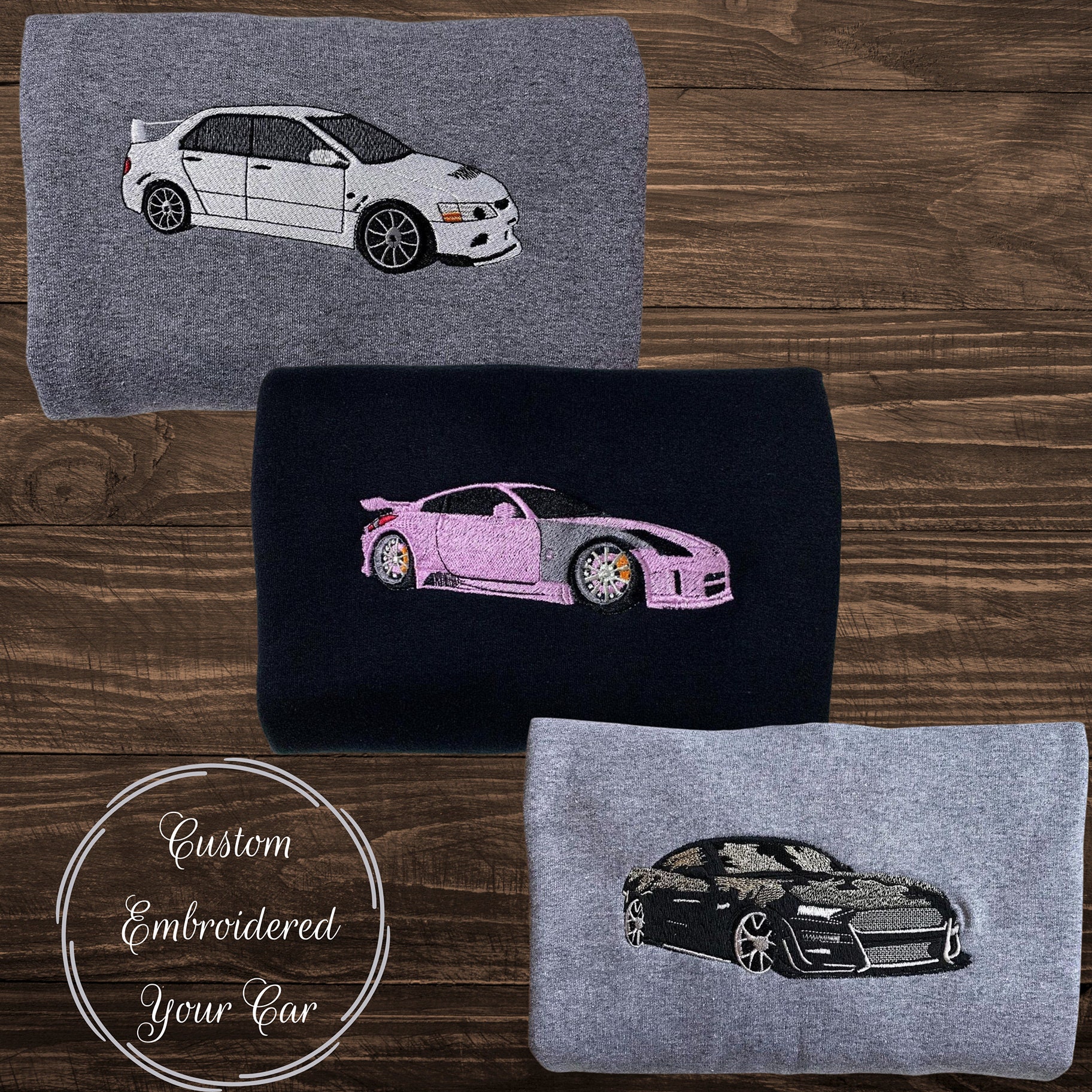 Custom Embroidered Car Hoodie, Car Photo Embroidered, Custom Car Hoodie