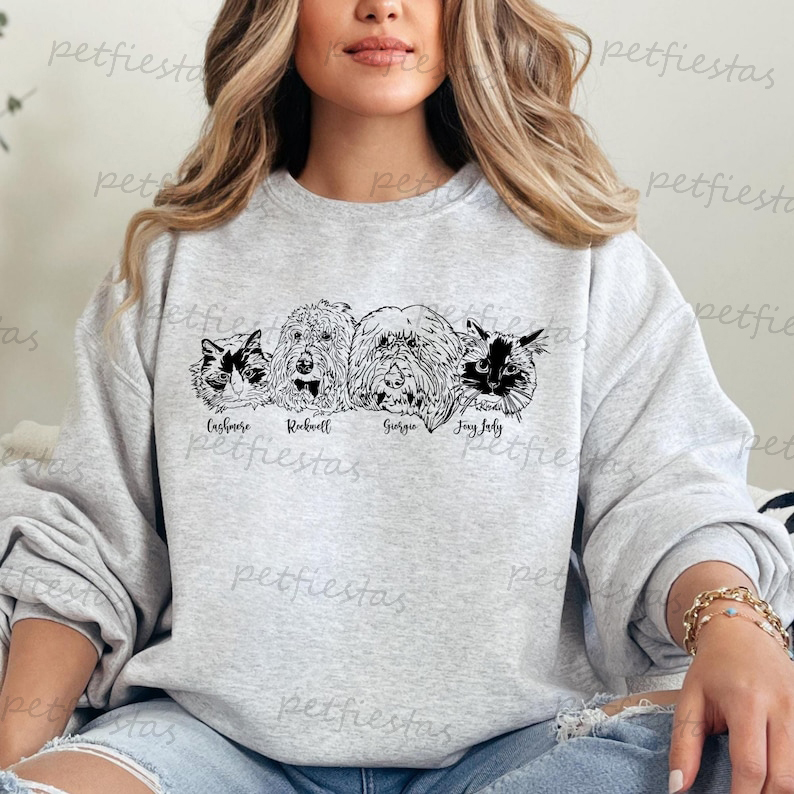 Custom Pet Photo + Name Priting T-shirt Custom Dog Cat Graphic Tee Sweatshirt Hoodie