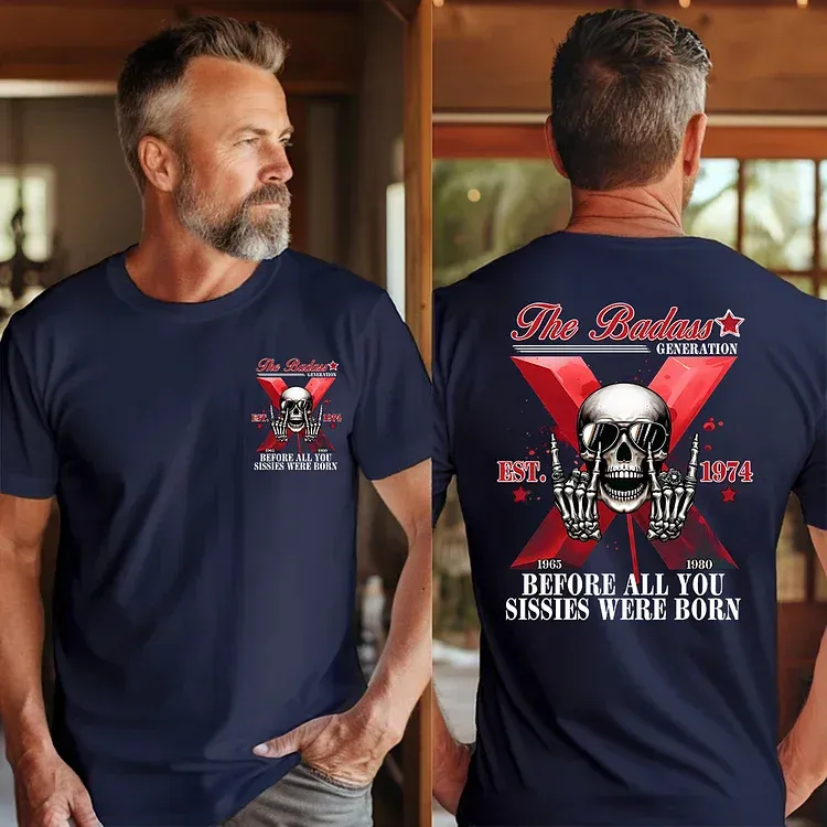 The Badass Generation X Skull Unisex T-shirt, Custom Est, Gen X 1965-1980 Fabric Fit Top Casual Fashion