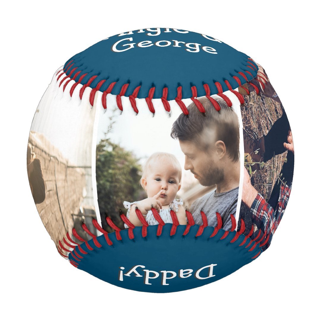 Modern Blue 3 Photo Best Dad Ever Baseball