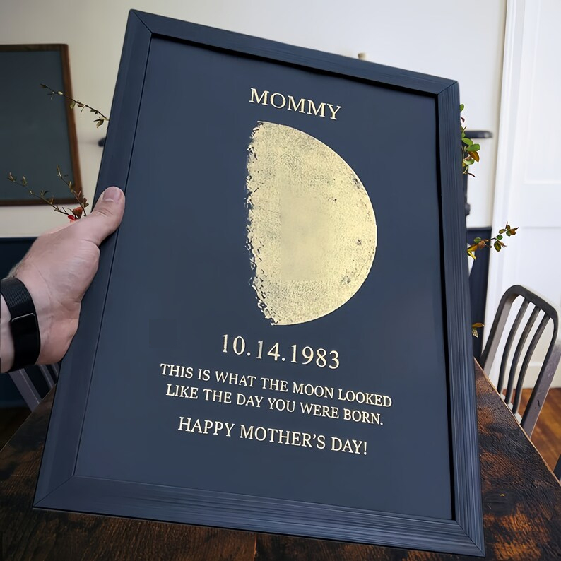 Custom Art Frame/ REAL MOON PHASE, Gifts For Dad/Mom/Couples