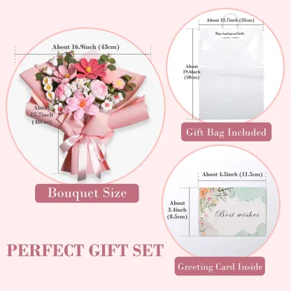 Crochet Flowers Bouquet - Hand Knitted Rose Crochet Flower Bouquet for Home Decor, Weddings, Birthdays, Valentine’s Day, Mother's Day