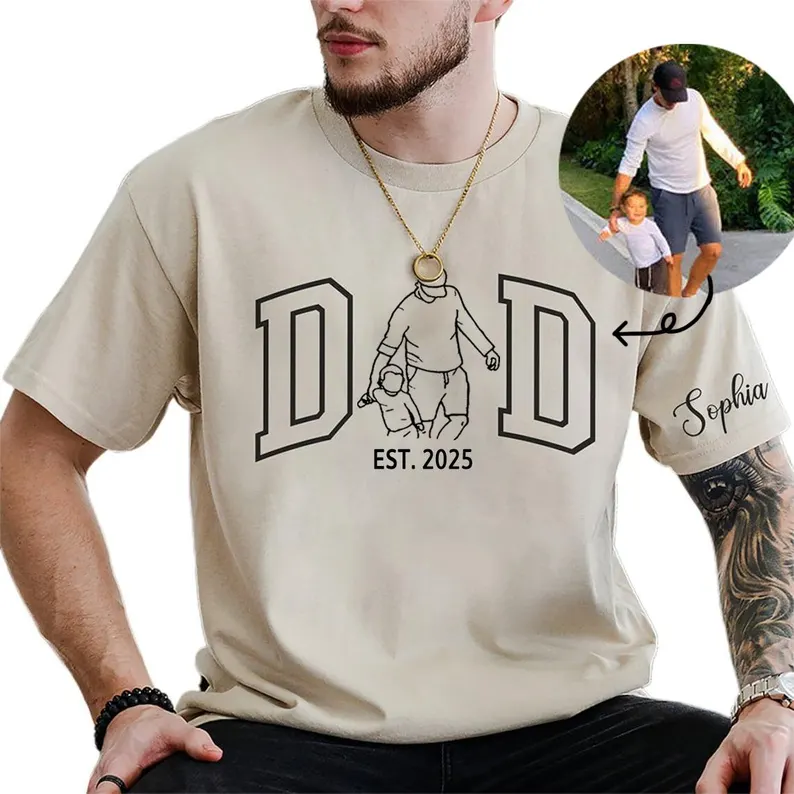 Line Art Dad Tribute Sweatshirt with Kid's Name on Sleeve