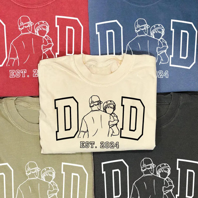 Line Art Dad Tribute Sweatshirt with Kid's Name on Sleeve