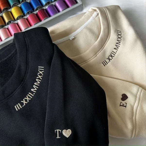 Personalized Hoodie Embroidered Roman Numeral Date and Initial Unique Gift for Anniversary