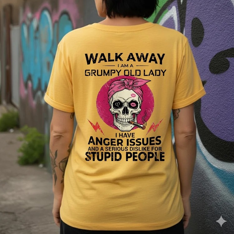 Walk Away I'm A Grumpy Old Lady Custom Year Of Birth Women's V-neck long sleeve, V-neck, Sweatshirt, Hoodie