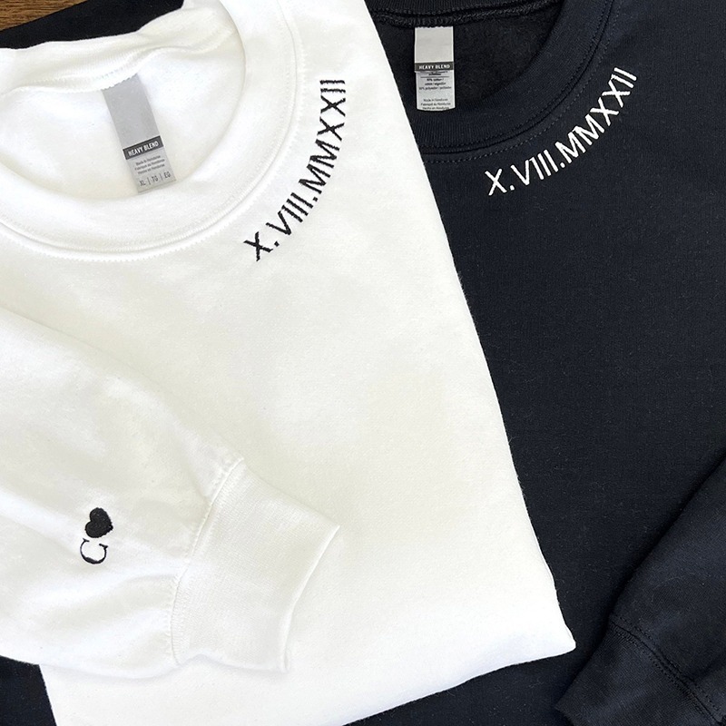 Personalized Hoodie Embroidered Roman Numeral Date and Initial Unique Gift for Anniversary