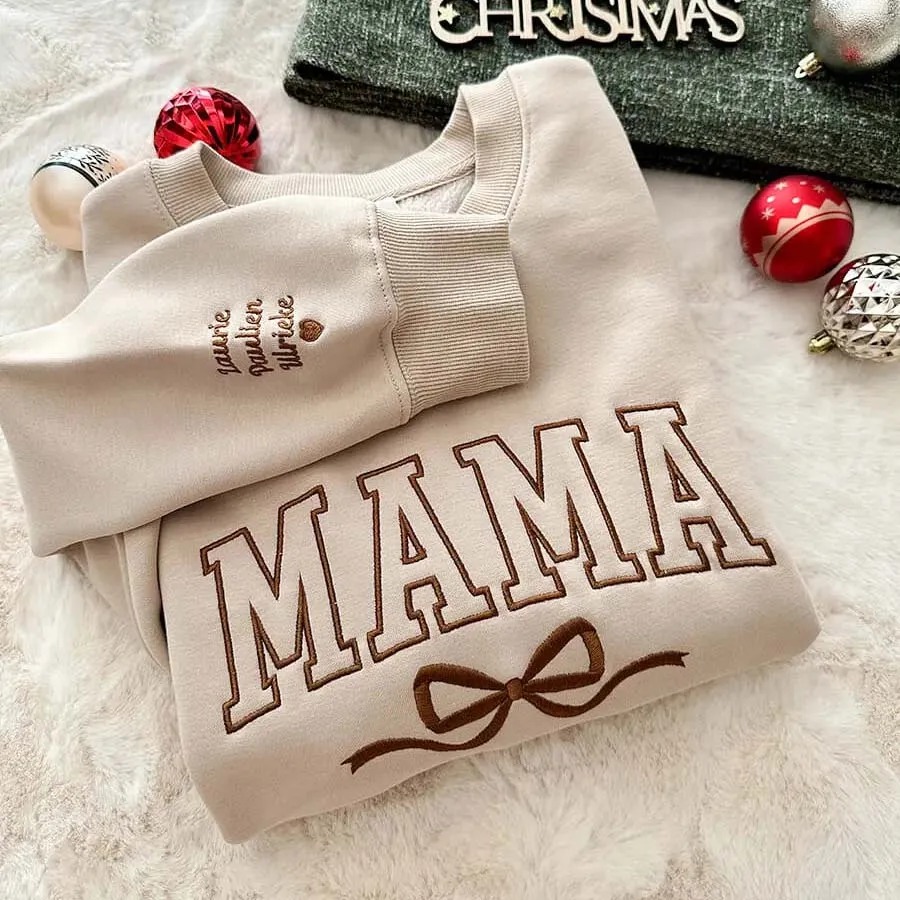 Custom Bow College Mama Embroidered Sweatshirt