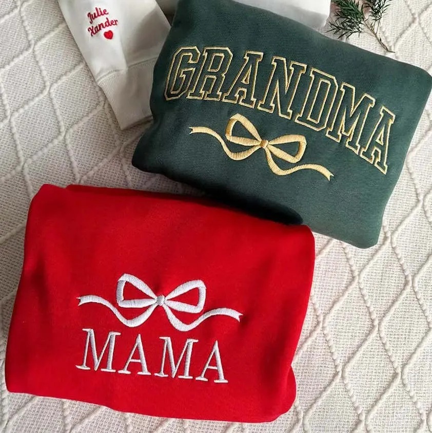Custom Bow College Mama Embroidered Sweatshirt