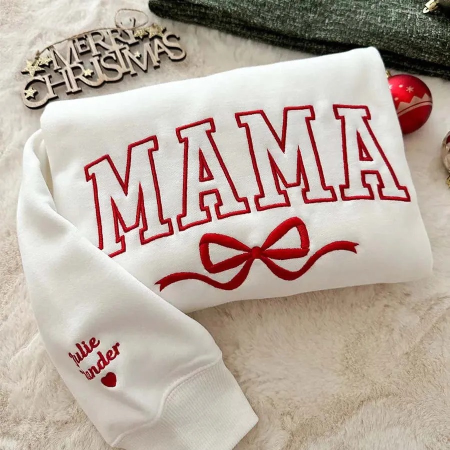 Custom Bow College Mama Embroidered Sweatshirt