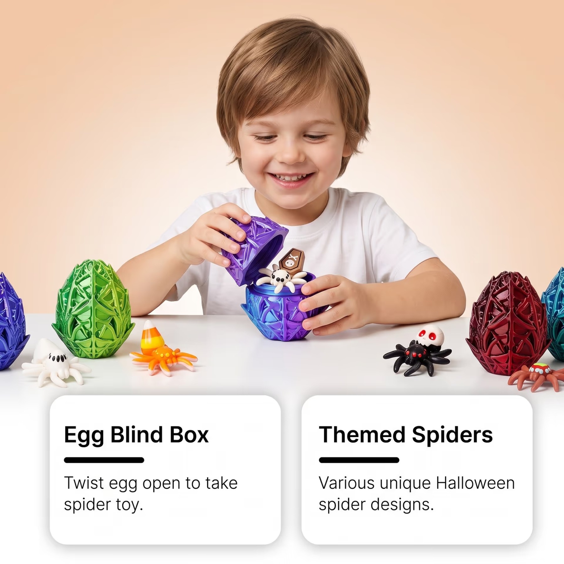 🎃Halloween 3D Printed Spider Egg Set Creative Posable Spider Figurines Hatching Surprise Eggs Kids Holiday Toys🕷️
