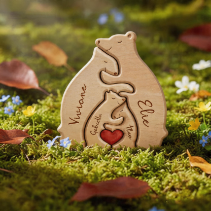 Personalized Wooden Bears Family, Bear Shaped Wood Puzzle with Custom Name- Gift for Mother's Day, Thanksgiving, Christmas