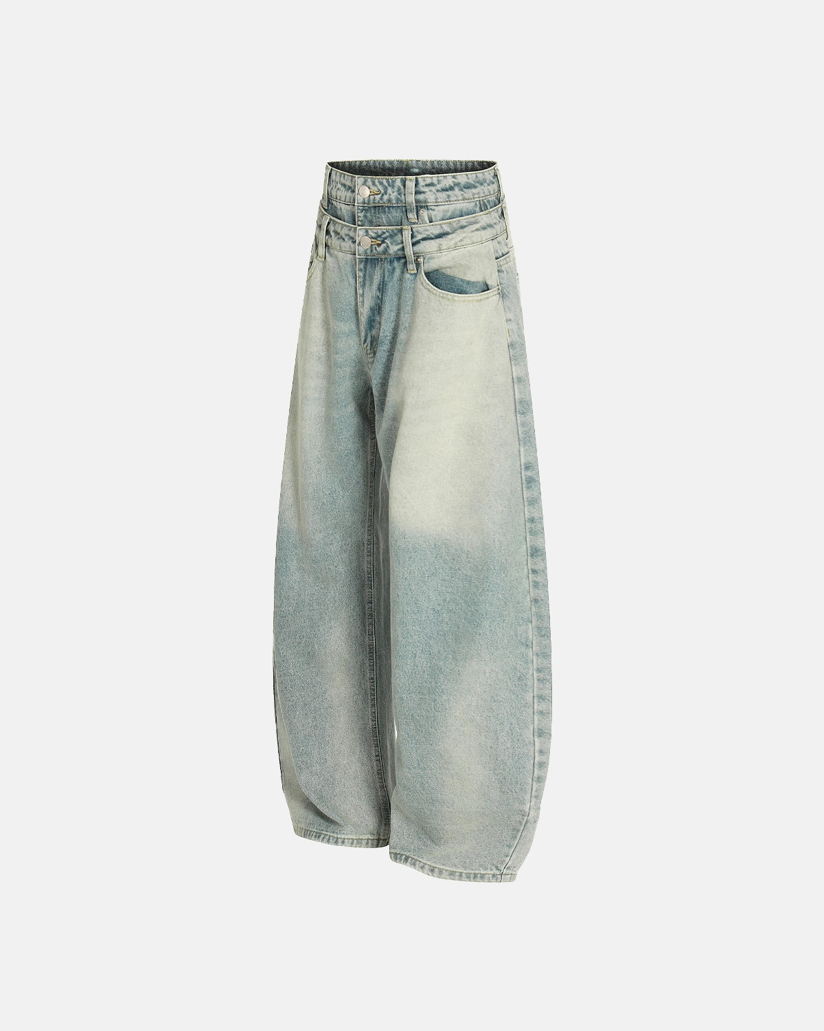 Double Waist Acid Washed Baggy Jeans