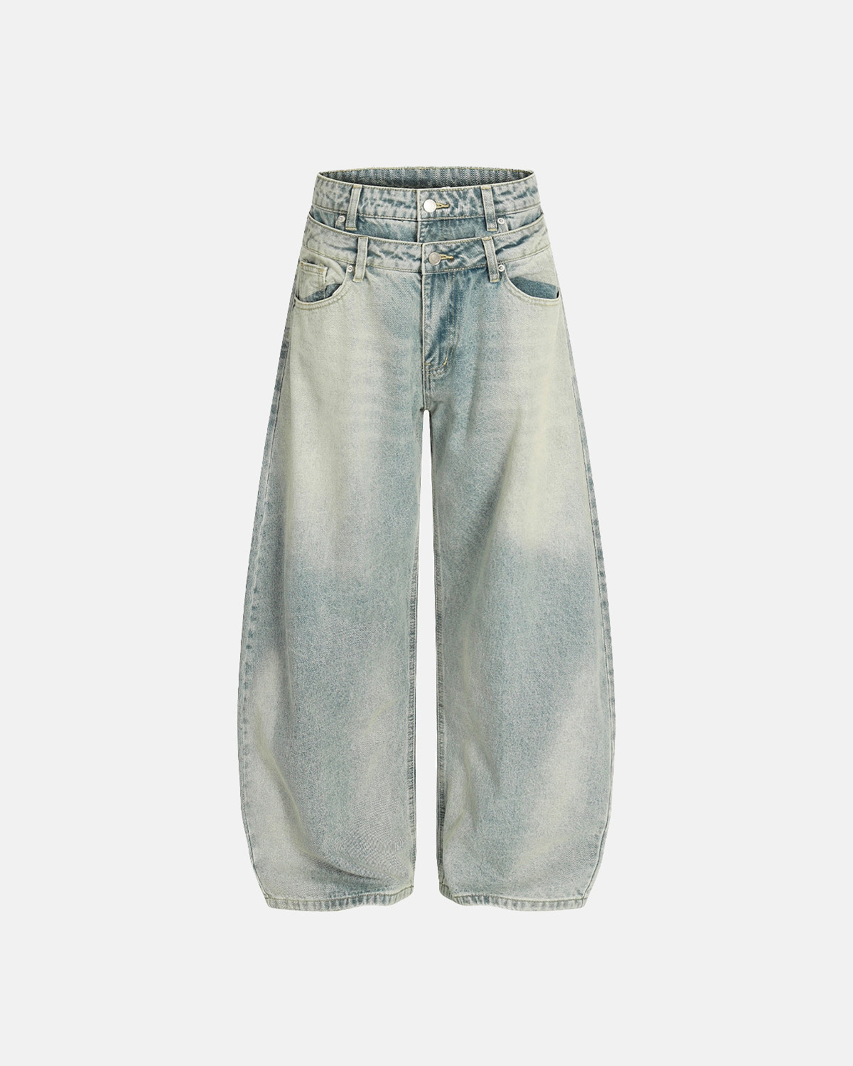 Double Waist Acid Washed Baggy Jeans