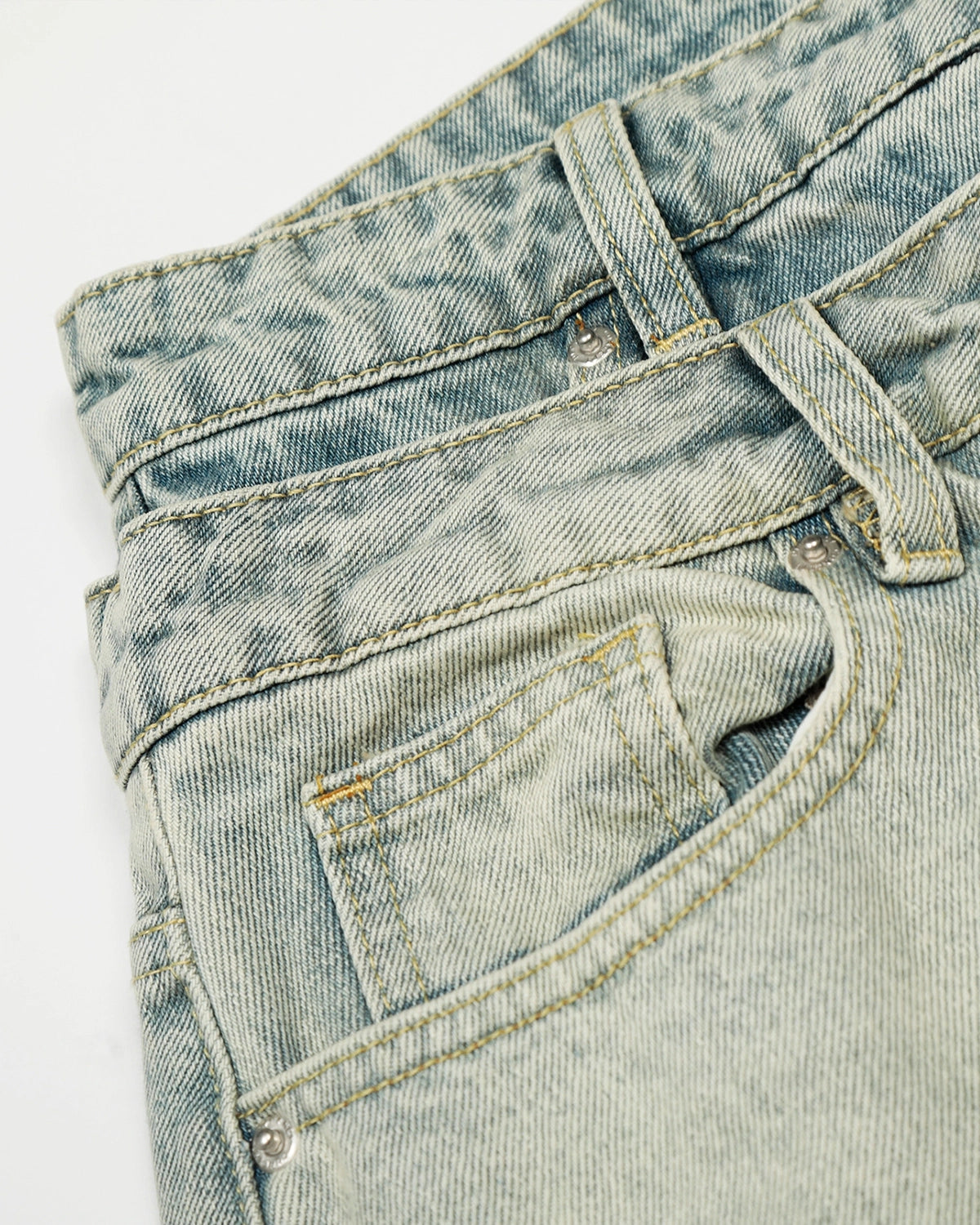 Double Waist Acid Washed Baggy Jeans