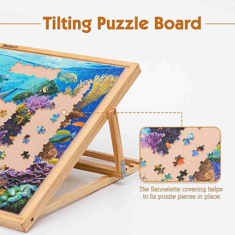 Jigsaw Puzzle Board Adjustable Wooden Puzzle Easel Portable Jigsaw Puzzles Plateau for Adults and Kids, 30.1 × 20.07 Inch for Up to 1000 Piece