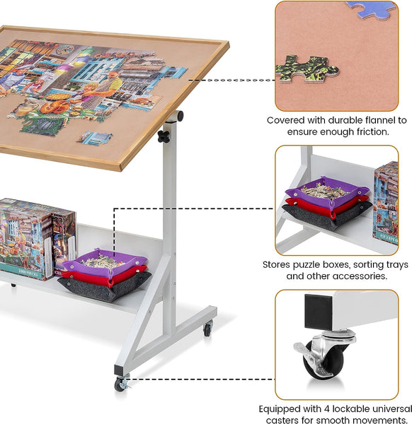 Jigsaw Puzzle Table with Angle & Height Adjustment，Puzzle Board with Cover for Up to 1500 Pieces