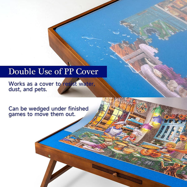 Jigsaw Puzzle Table with Foldaway Legs & Tilting Stand & Cover & 6 Colorful Drawers for 1500 Pieces