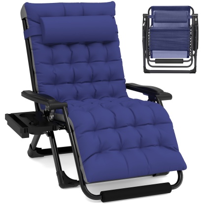 Zero Gravity Chair - 33In Padded Lawn Recliner with Aluminum Alloy Lock, Headrest, Cup Holder, Folding Patio Design, Supports 500lbs