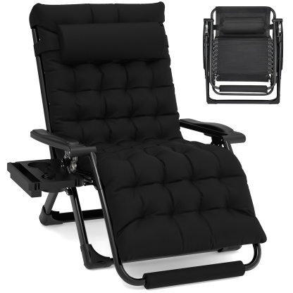 Zero Gravity Chair - 33In Padded Lawn Recliner with Aluminum Alloy Lock, Headrest, Cup Holder, Folding Patio Design, Supports 500lbs