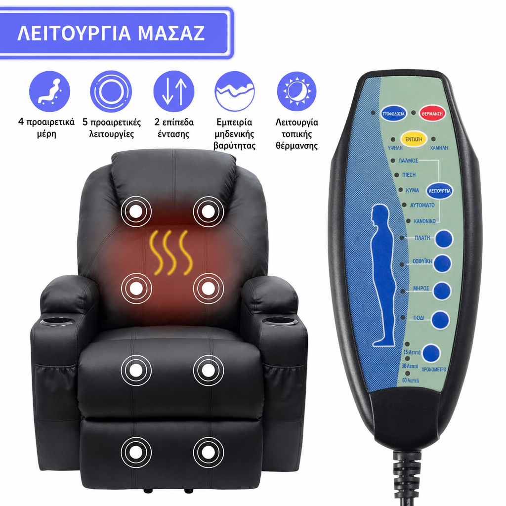 ✨Πολυθρόνα Ρελάξ με Ηλεκτρική Ανύψωση από Συνθετικό Δέρμα με Λειτουργίες Μασάζ και Θέρμανσης✨