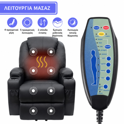 ✨Πολυθρόνα Ρελάξ με Ηλεκτρική Ανύψωση από Συνθετικό Δέρμα με Λειτουργίες Μασάζ και Θέρμανσης✨