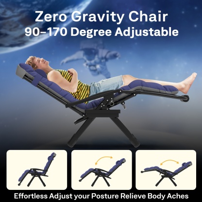 Zero Gravity Chair - 33In Padded Lawn Recliner with Aluminum Alloy Lock, Headrest, Cup Holder, Folding Patio Design, Supports 500lbs