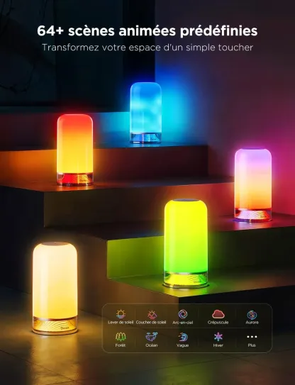 Govee Lampe de Chevet LED, Lampe de Table Tactile Dimmable RGBICWW avec 64 Modes Scène, Compatible avec Alexa,Fonctionne avec Matter, 2700-6500k, 500 Lumens, pour Salon et Chambre (Filaire) [Classe énergétique G]