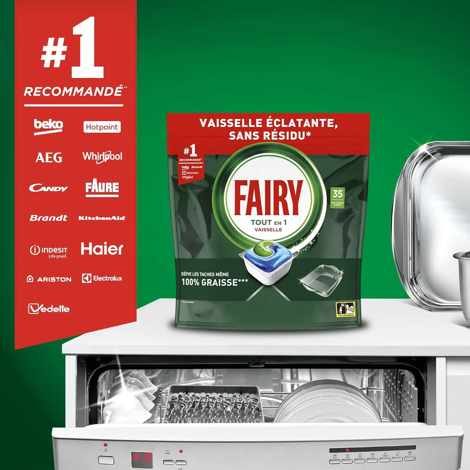 Fairy Original Tablettes Lave-Vaisselle Tout En 1,Citron, 132 Capsules, Efficaces Contre Graisse Incrustée, Dissolution Ultra-Rapide, Protection Verre et Argent, Sans Odeurs