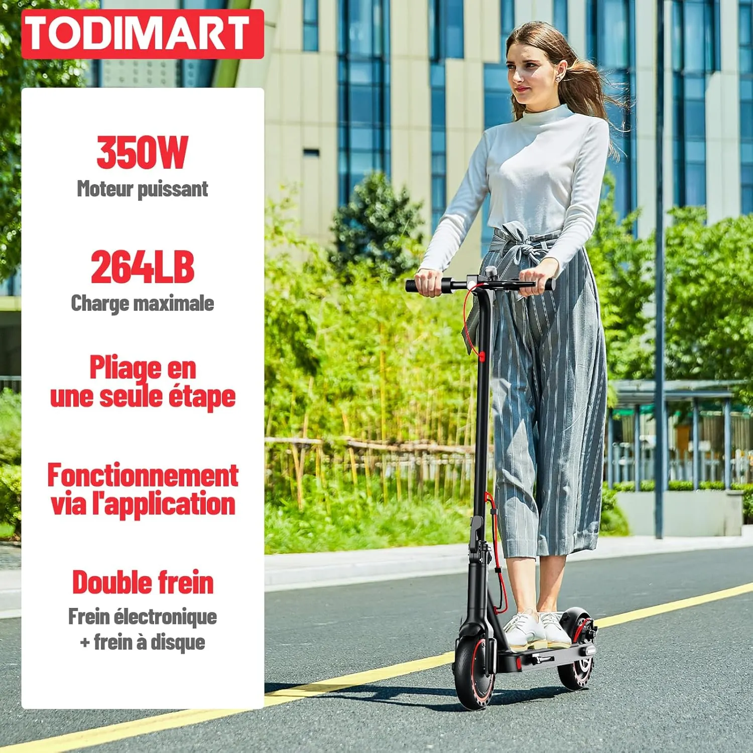 TODIMART T3 Trottinette Electrique Adulte antivol Ultra Legere, Moteur 350W/25KM/H Autonomie 35KM Batterie 36V 7.8Ah,Trotinette électrique Adulte Pliable pneus nid d'abeille increvables, Charge 120kg