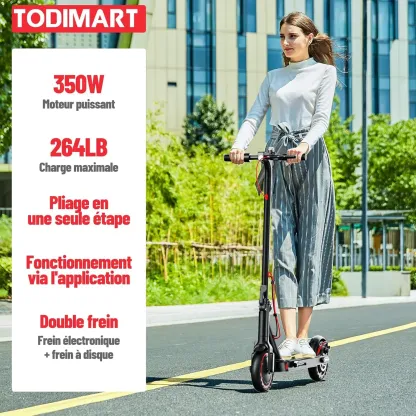 TODIMART T3 Trottinette Electrique Adulte antivol Ultra Legere, Moteur 350W/25KM/H Autonomie 35KM Batterie 36V 7.8Ah,Trotinette électrique Adulte Pliable pneus nid d'abeille increvables, Charge 120kg