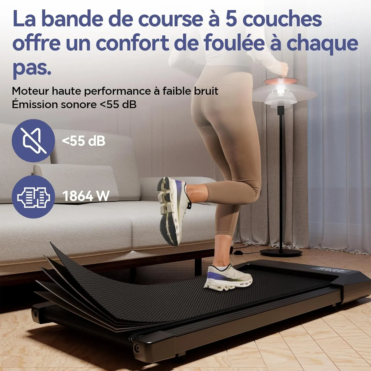 Copant Tapis de Marche, Tapis de Course avec LCD Écarn, 2.5 HP Walking Pad avec APP &Télécommande，Charge Max 113 kg, avec Parcours d'Entraînement et Courses, 1-4km/h pour Domicile ou Bureau