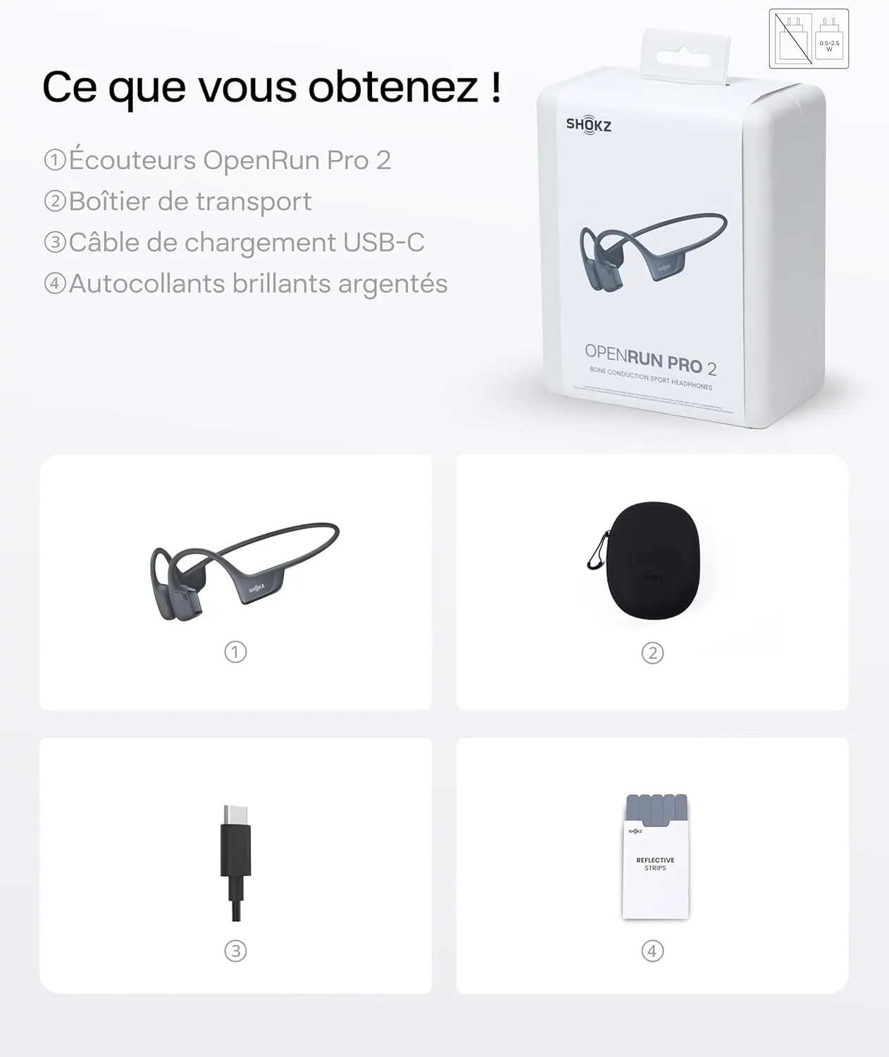 SHOKZ Casque à Conduction Osseuse OpenRun Pro 2, Écouteurs sans Fil Bluetooth 5.3, Microphones Réducteurs de Bruit, Étanchéité IP55, 12h d'Autonomie, Charge Rapide USB-C, Noir