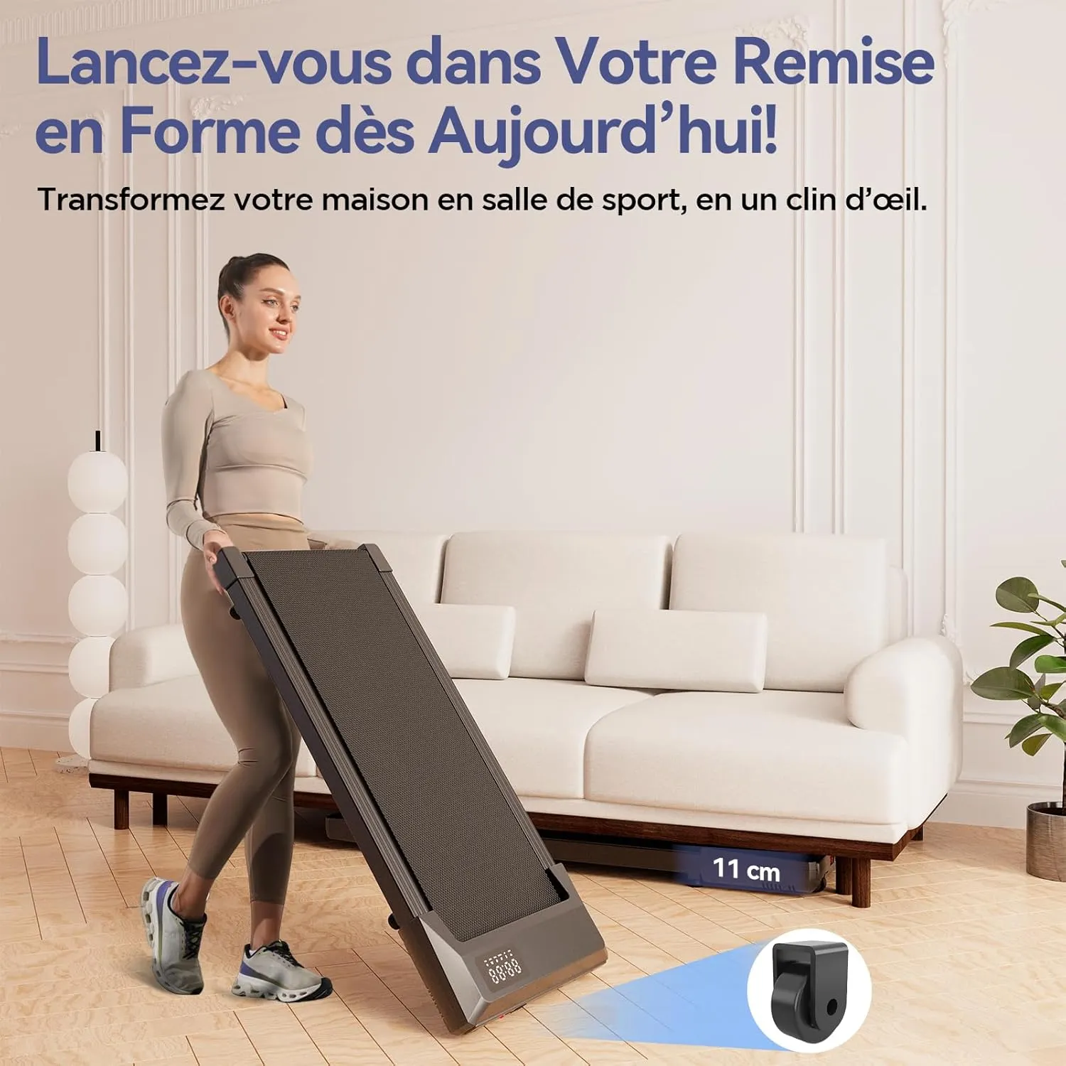 Copant Tapis de Marche, Tapis de Course avec LCD Écarn, 2.5 HP Walking Pad avec APP &Télécommande，Charge Max 113 kg, avec Parcours d'Entraînement et Courses, 1-4km/h pour Domicile ou Bureau