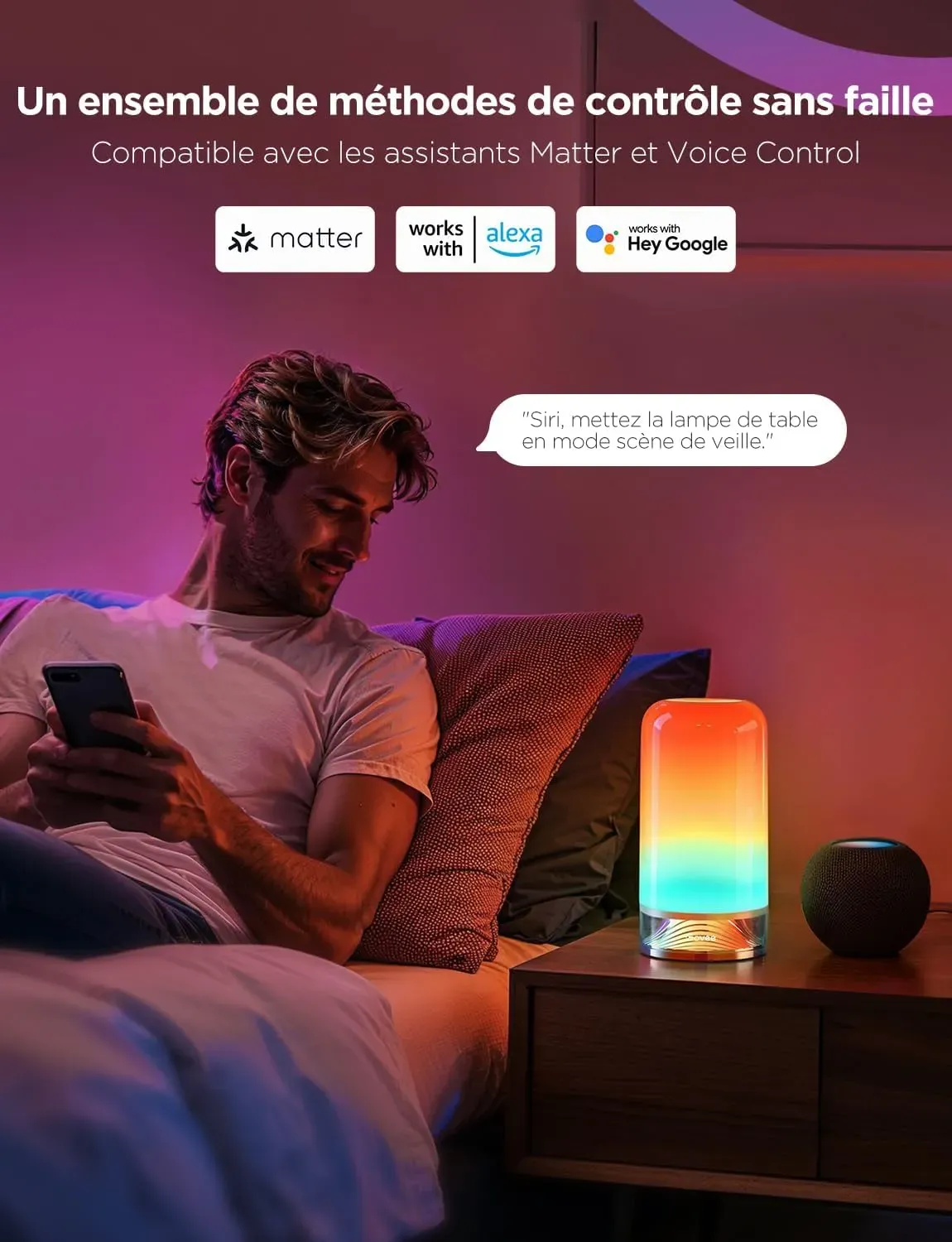 Govee Lampe de Chevet LED, Lampe de Table Tactile Dimmable RGBICWW avec 64 Modes Scène, Compatible avec Alexa,Fonctionne avec Matter, 2700-6500k, 500 Lumens, pour Salon et Chambre (Filaire) [Classe énergétique G]