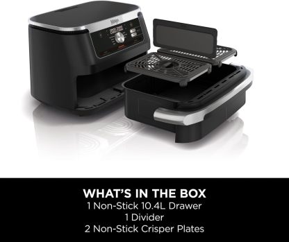 Ninja Foodi MAX Dual Zone Air Fryer, Amazon Exclusive, Tongs, 2 Drawers, 9.5L, 6-in-1, Use No Oil, Air Fry, Max Crisp, Roast, Bake, 8 Portions, Nonstick Dishwasher Safe Baskets, Copper/Black AF400UKCP