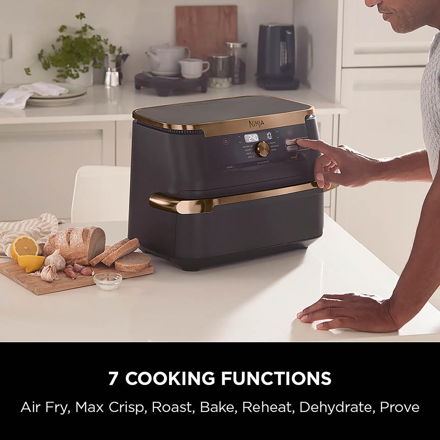 Ninja Foodi MAX Dual Zone Air Fryer, Amazon Exclusive, Tongs, 2 Drawers, 9.5L, 6-in-1, Use No Oil, Air Fry, Max Crisp, Roast, Bake, 8 Portions, Nonstick Dishwasher Safe Baskets, Copper/Black AF400UKCP